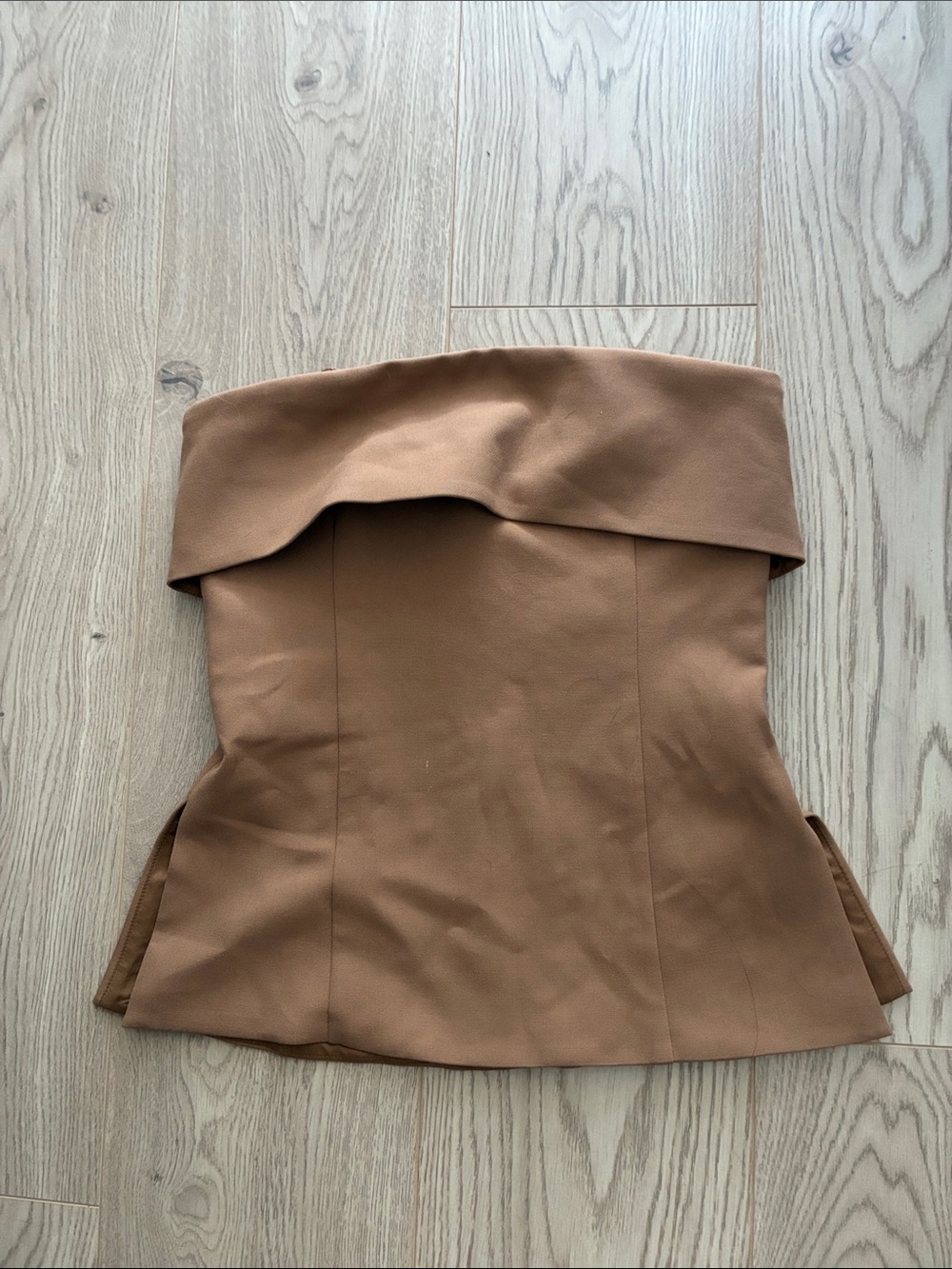 Babaton Strapless Fold-Over Top in Camel Brown